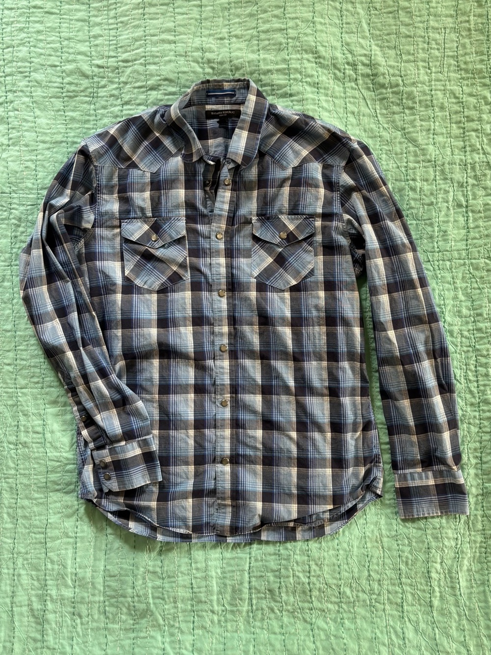 Banana Republic 2010s Western Snap Flannel Medium Slim Fit Brushed Button Down